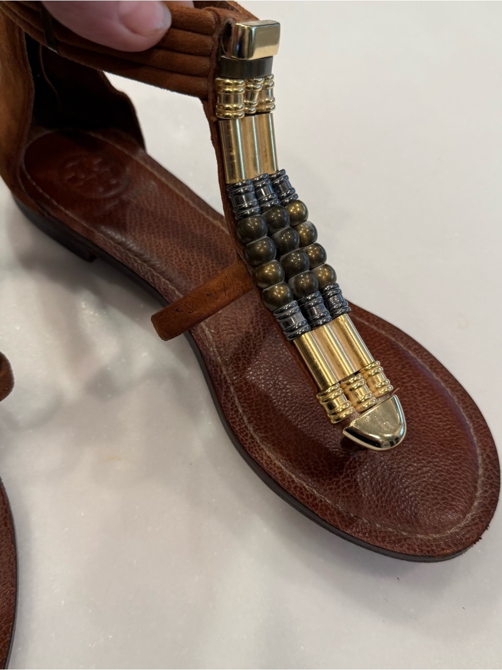 Tory Burch Carla Flats Beaded Leather Sandals Gladiator Style size 8 RARE - Picture 5 of 16